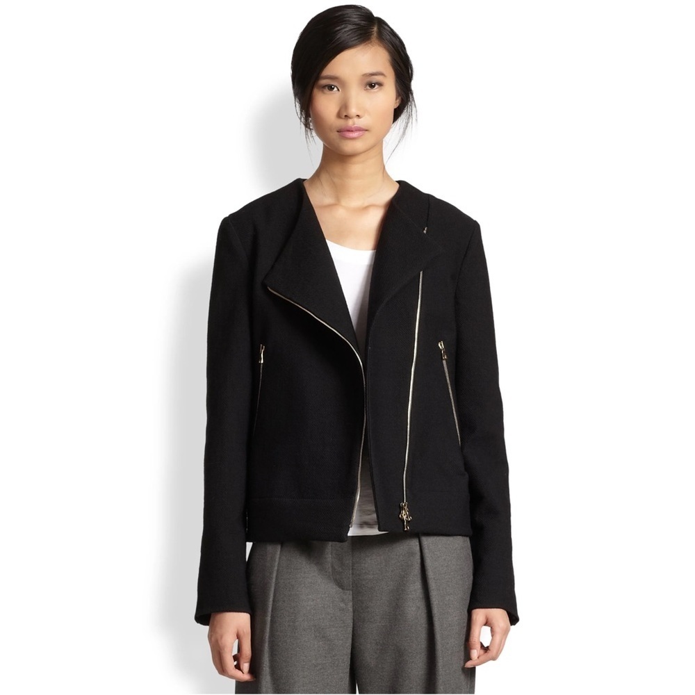L’AGENCE classic black wool blend moto biker jacket